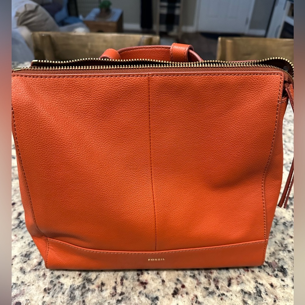 Fossil Orange Leather Backpack